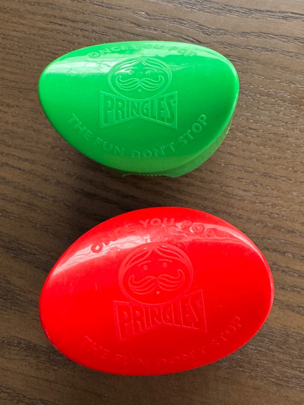 Vintage GREEN RED Pringles Chip Container-Once You Pop-The Fun Won't Stop
